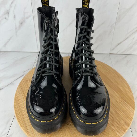 Dr. Doc Martens Jadon Womens Size 6 Black Patent Leather Platform Combat Boots - Picture 4 of 8